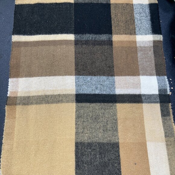 Fraas Cashmink Scarf Tan Black Fringe Tassels Plaid Germany Rectangle - Picture 3 of 5